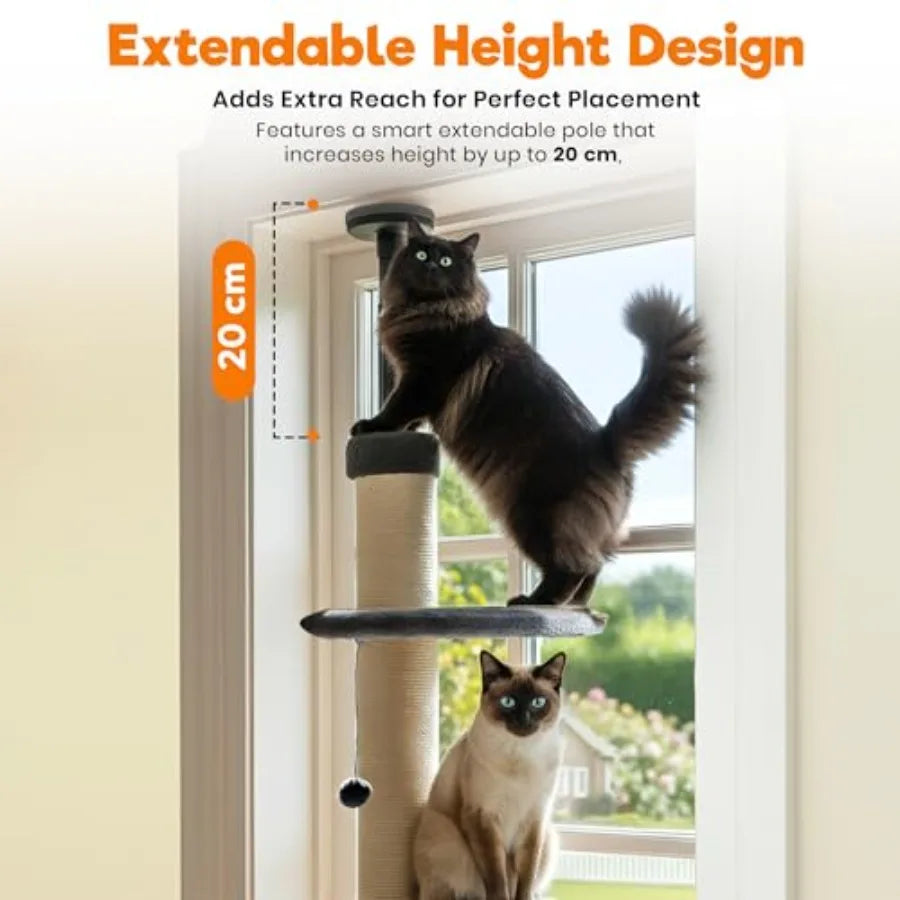 Adjustable Window Cat Tree for Indoor Cats Sturdy Window Sill Extender Seat in Brown Beige Large Cat Tower with Perch Shelf 104