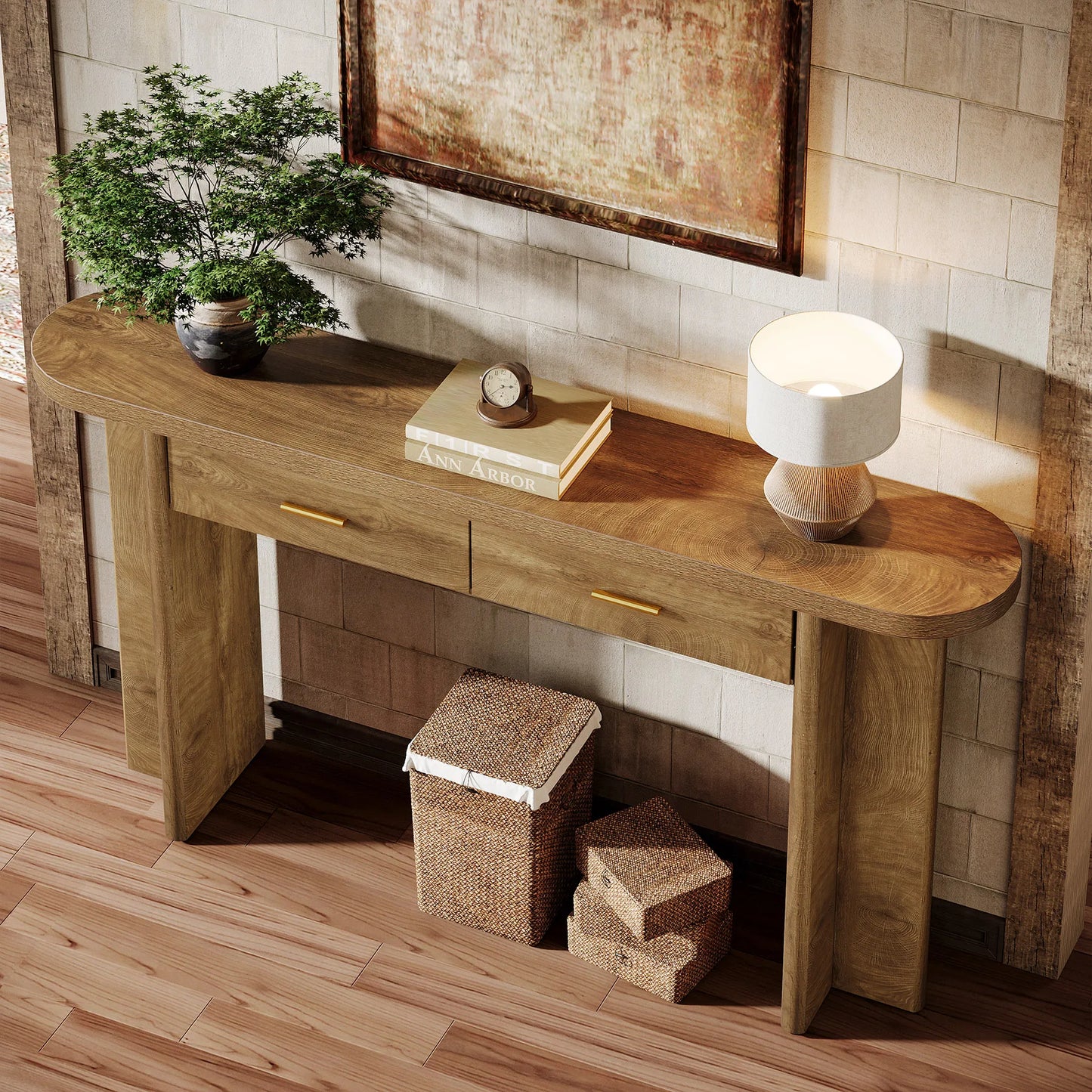 Tribesigns 63 Inch Oval Farmhouse Console Table With Storage