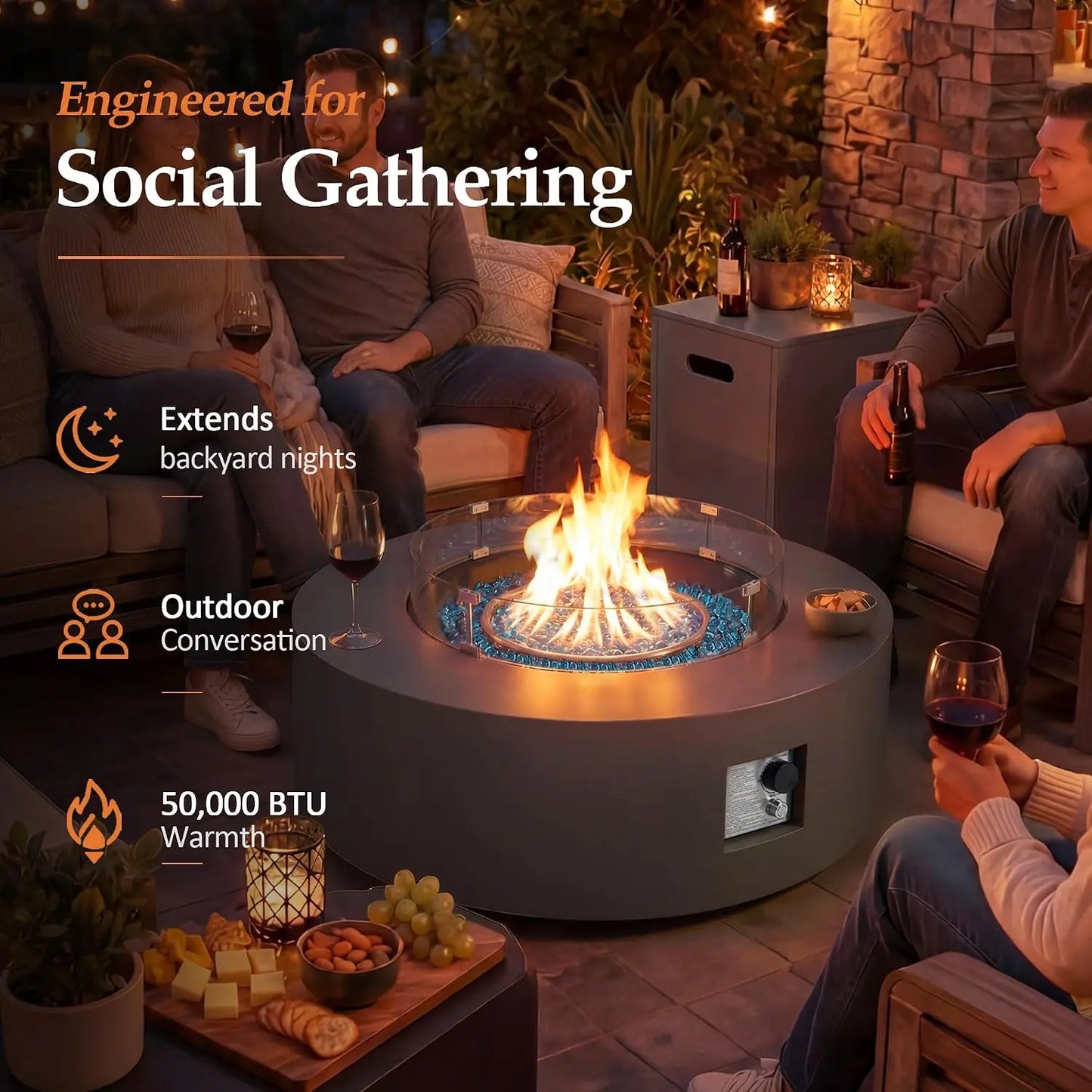 Propane Gas Fire Pit Table 50000 BTU Iron Round Patio