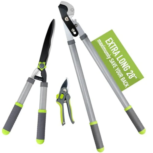 Garden Loppers Pruning Shears, Updated 3PCS Hedge Clippers Combo Set, Branch Cutter with Compound Action, Chops Thick High Bran