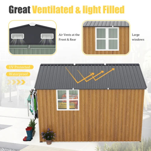 Oversized Outdoor Metal Storage Shed With Lockable Doors