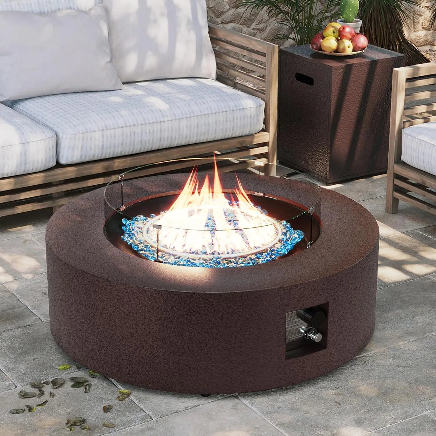 Propane Gas Fire Pit Table 50000 BTU Iron Round Patio
