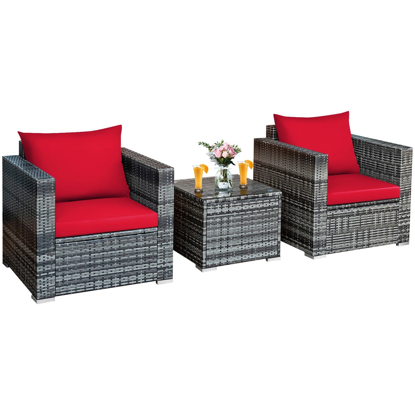 HOMASIS 3-Piece Patio Rattan Bistro Set Cushioned Sofa Table
