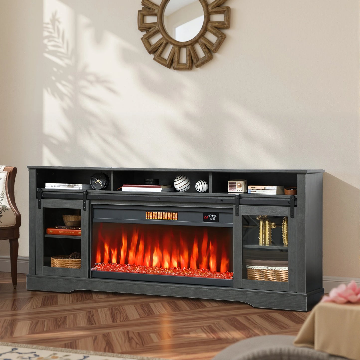 HOMCOM Fireplace TV Stand With Electric Fireplace And LED Lighting