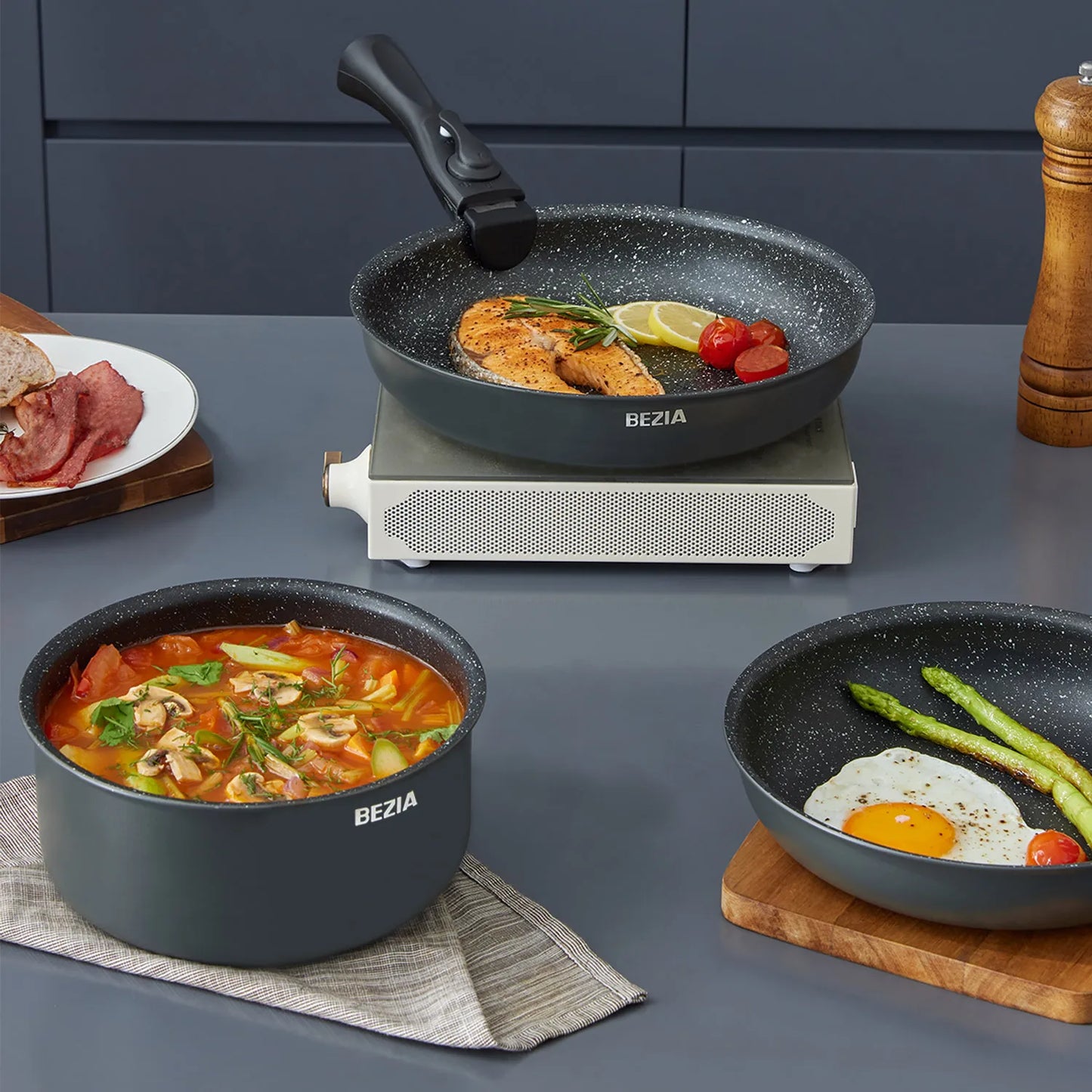 Induction Cookware Set Nonstick Pots and Pans With Removable Handles
