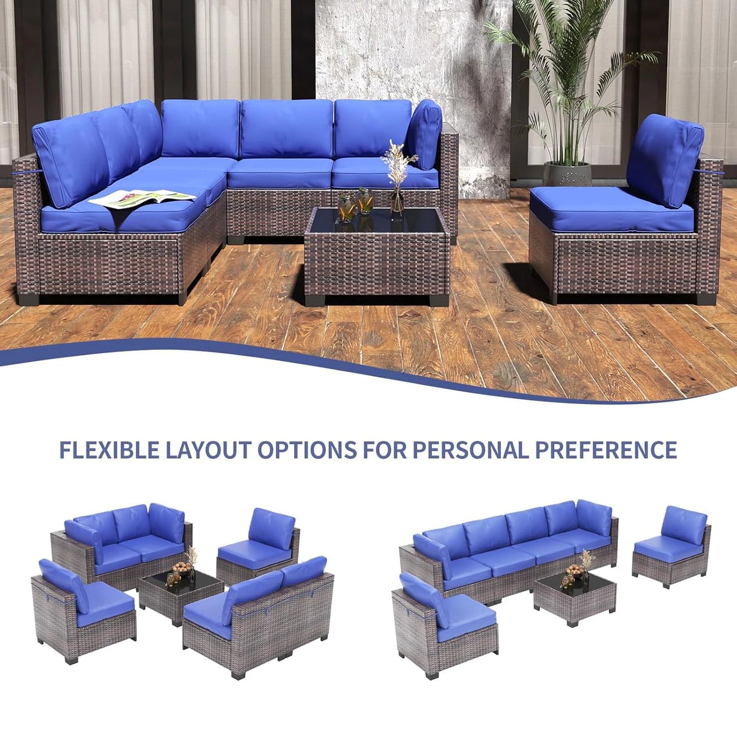 HobbyLane 7 Piece Modular Outdoor Rattan Wicker Sofa Set