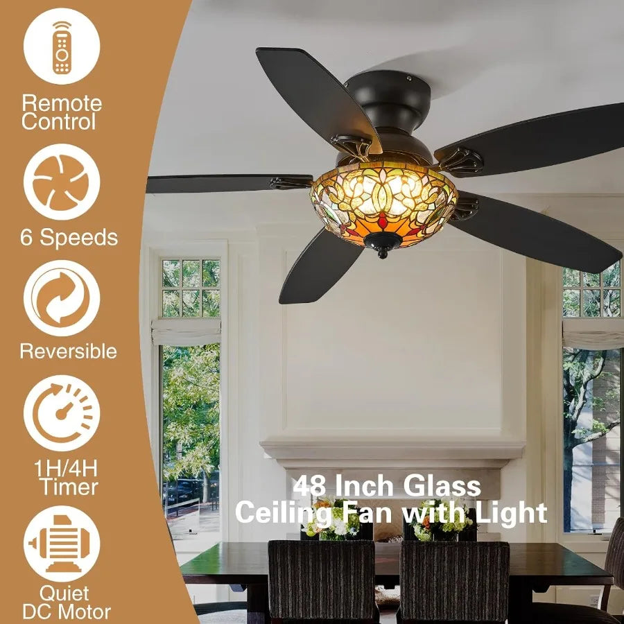 Tiffany Ceiling Fans With Lights 6 Speed Reversible Indoor