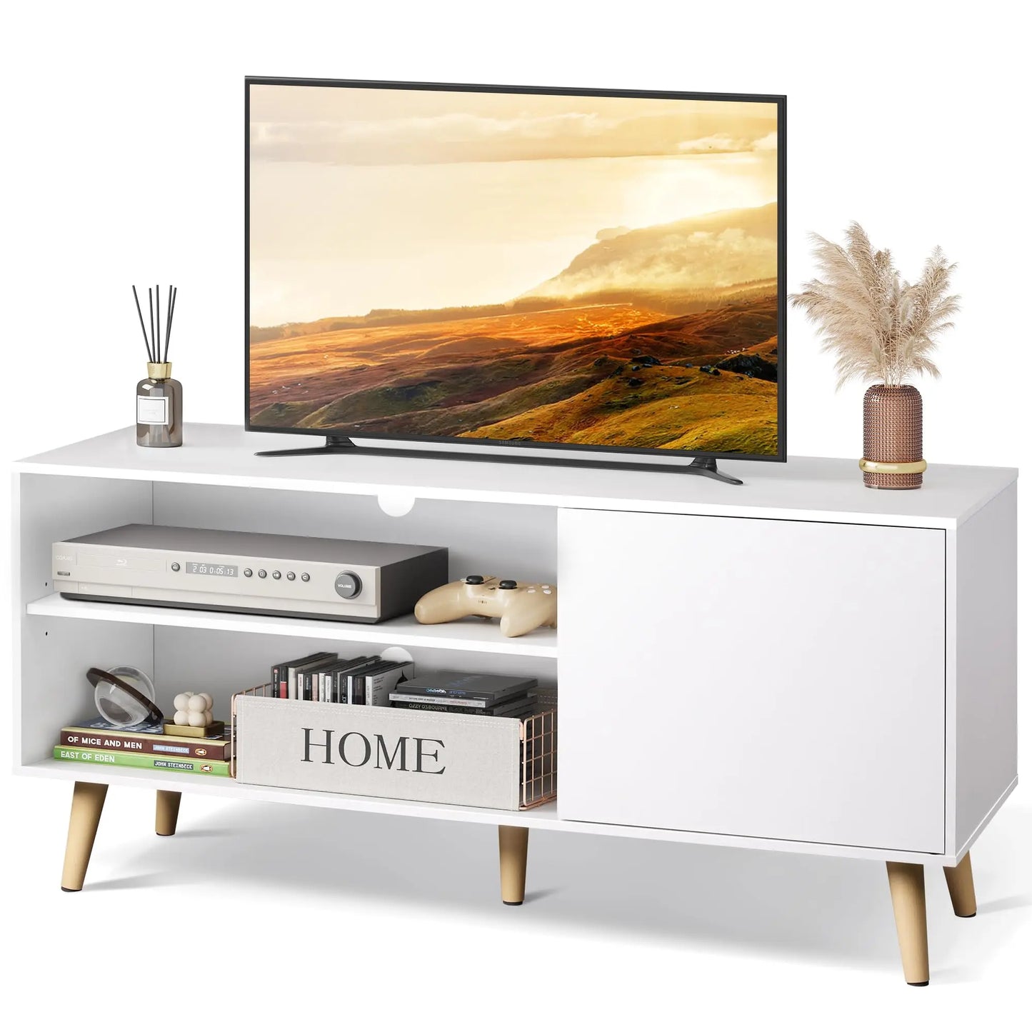 TV Stand With Storage Cabinet And Cable Management