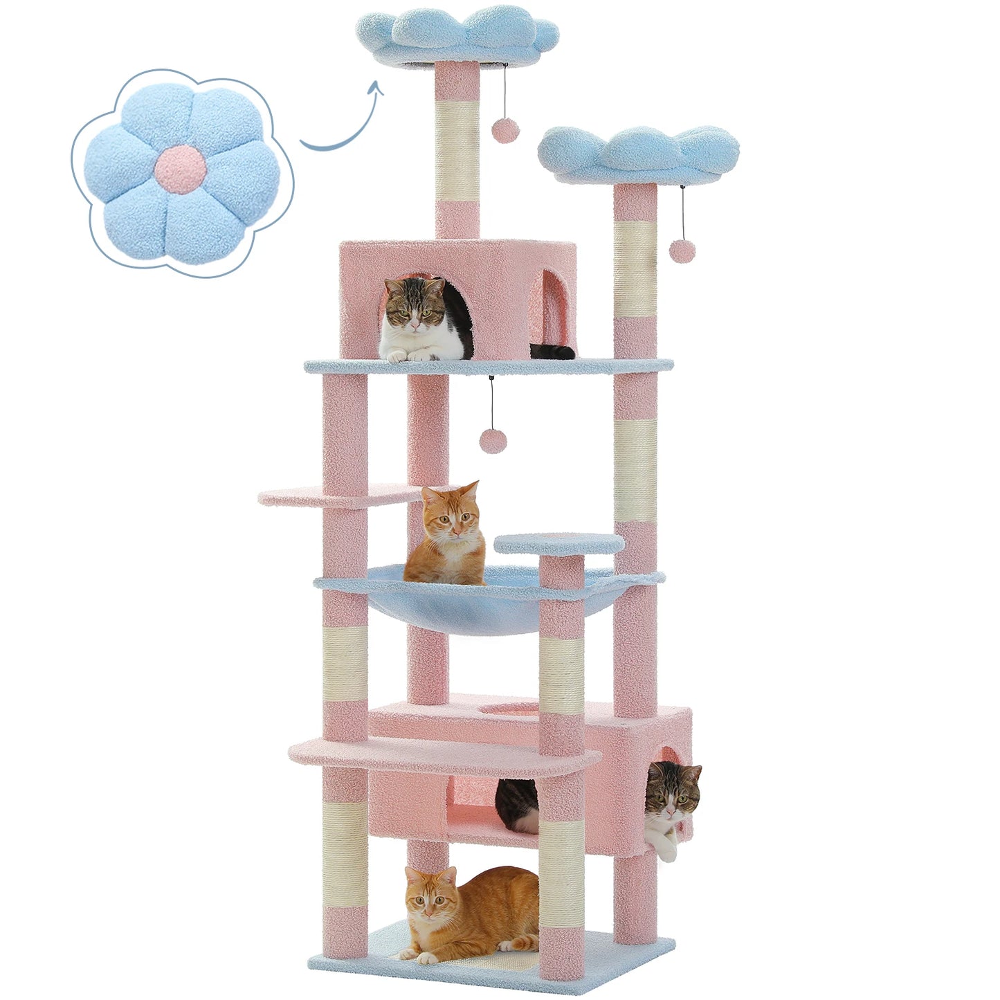 PETEPELA Cat Tree Tower With Sisal Posts Hammocks And Condos