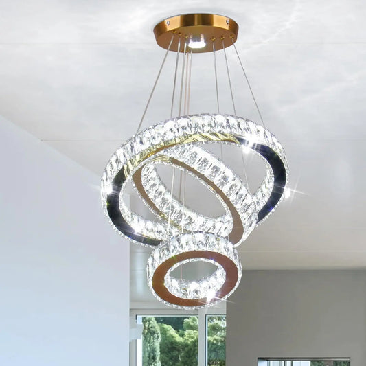 FRIXCHUR Modern LED Ring Crystal Ceiling Light Pendant Fixture