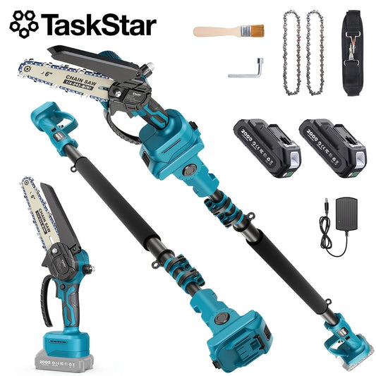 TaskStar 2 In 1 Cordless Pole Saw With Telescopic Rod And Chainsaw