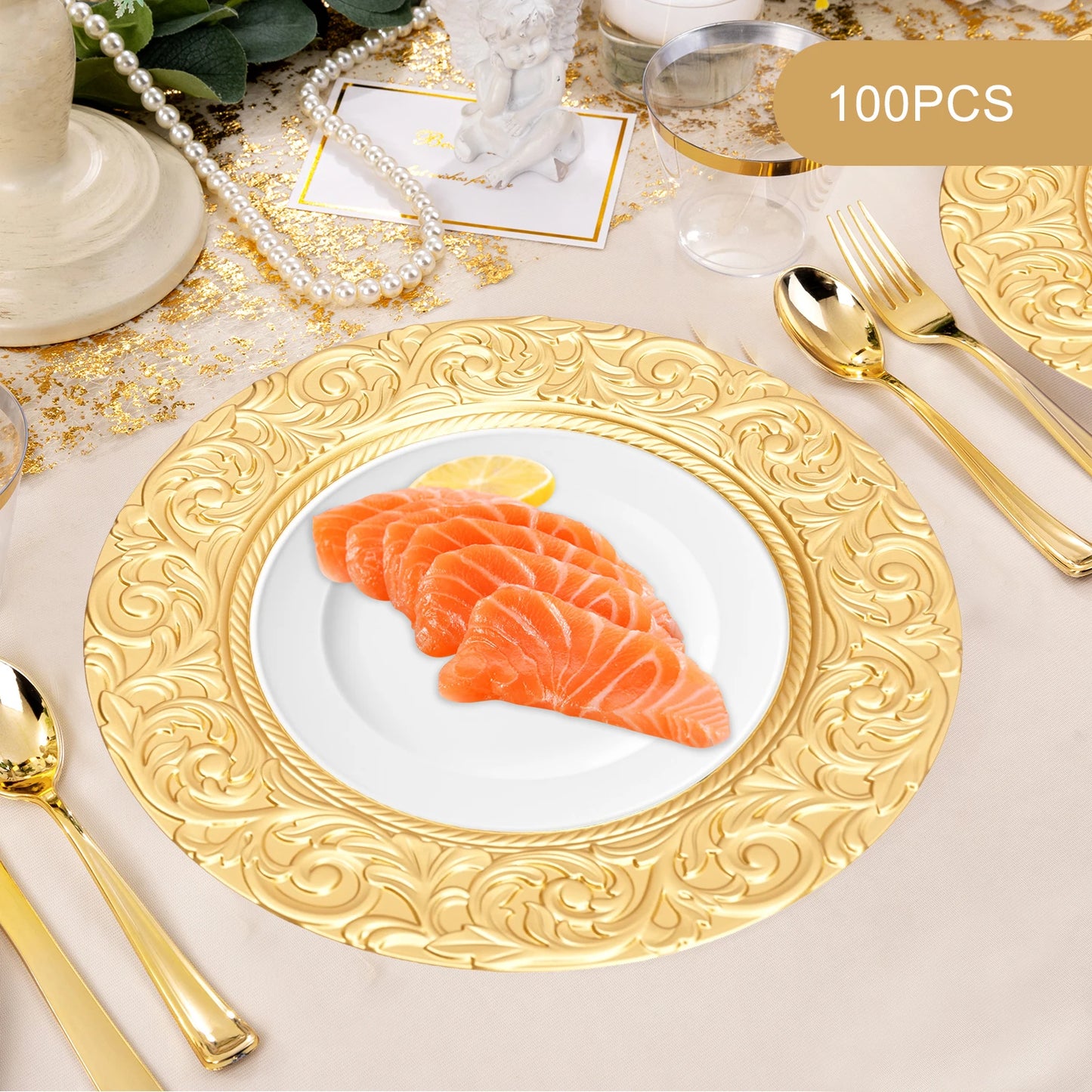 Charger Plates 100 Piece Round Reusable Serving Set for Weddings