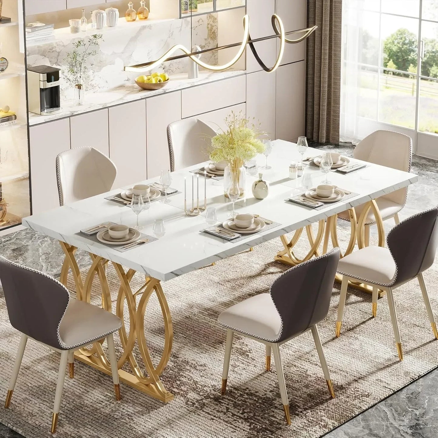 LITTLE TREE Modern Dining Table Rectangular Kitchen And Dining Furniture