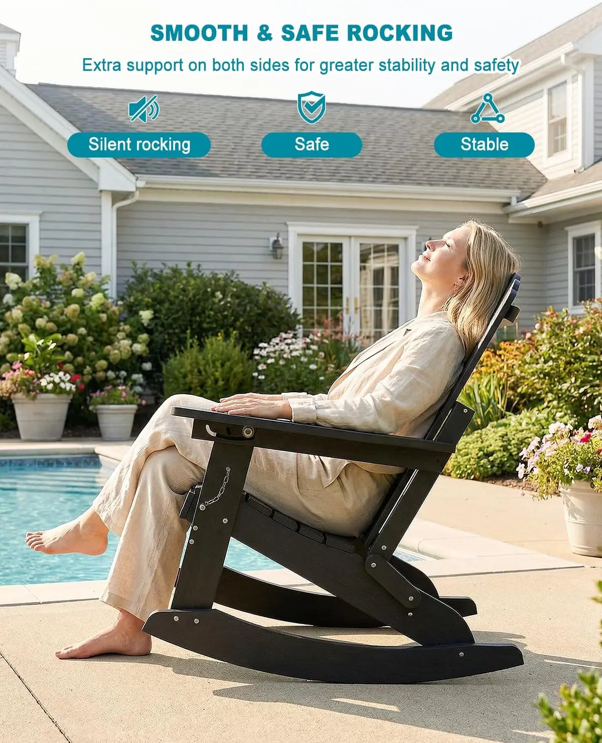 Adirondack Rocking Chairs With Retractable Ottoman And Cup Holders