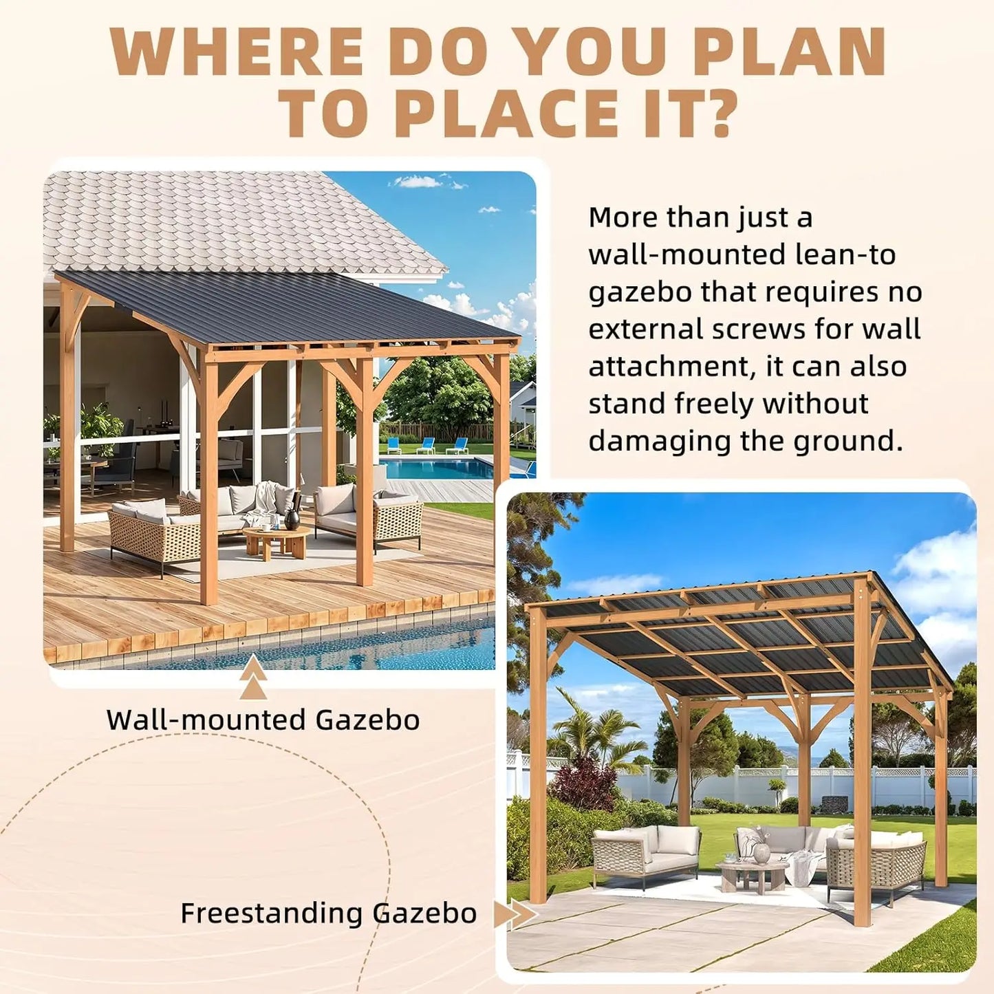 Wood Cedar Gazebo 10x10 Outdoor Patio Wall Mounted
