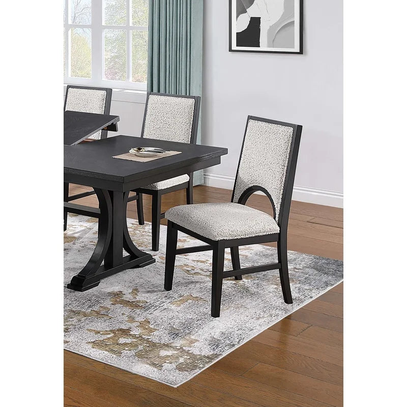 Trestle Base Dining Table With Fabric Chairs Modern Set