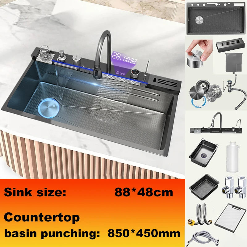 BusySink Stainless Steel Kitchen Sink With Faucet And Digital Display