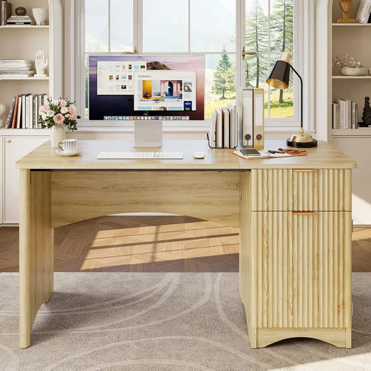 L Shaped Luted Computer Desk With Storage Cabinet Natural Oak