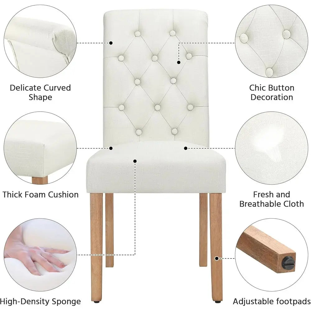 Upholstered Fabric Dining Chairs Set Button Tufted High Back