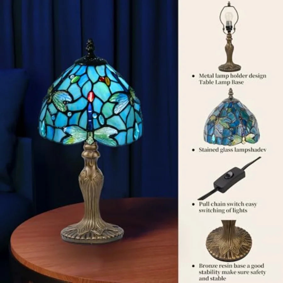 Tiffany Style Dragonfly Stained Glass Table Lamp for Bedroom and Living Room