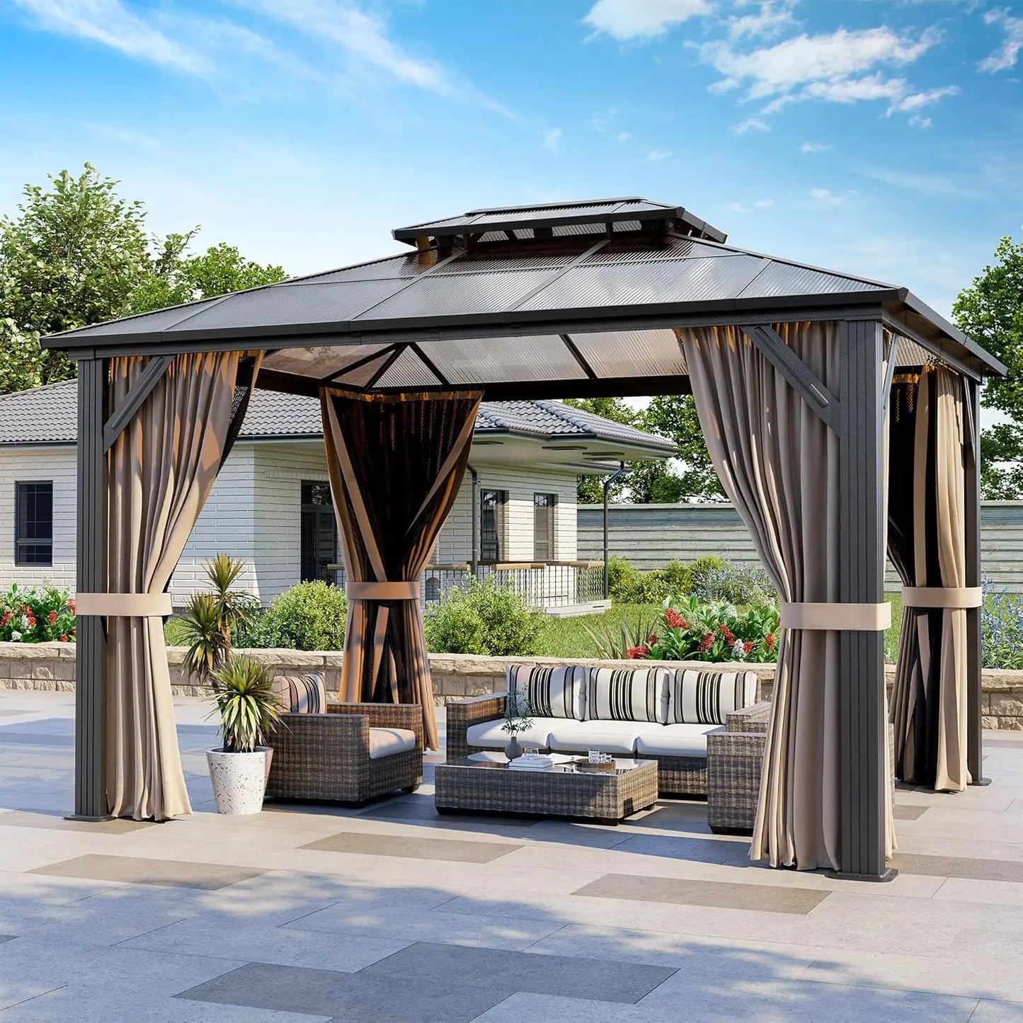 Aluminum Gazebo Hardtop Pergola With Steel Roof For Outdoor Use