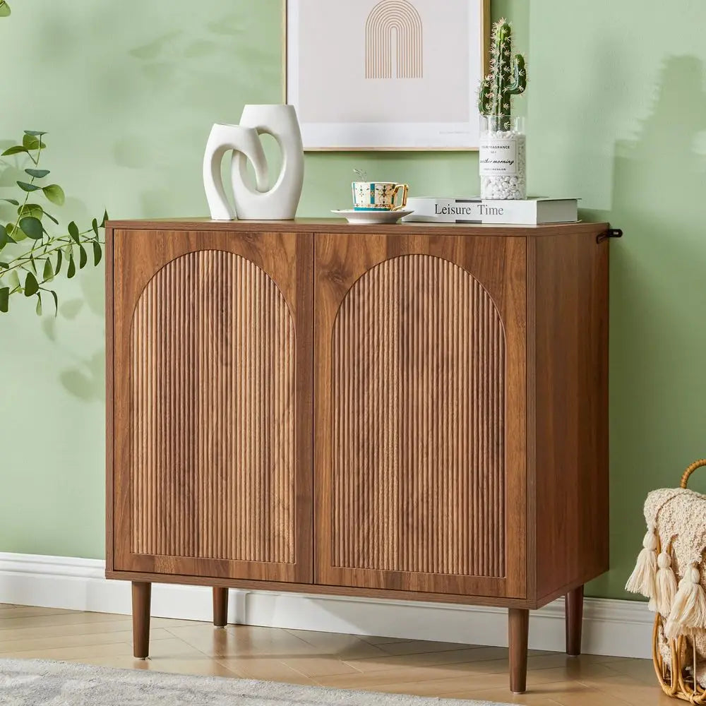 Fluted Sideboard Buffet Cabinet With Storage Mid Century Modern Arched
