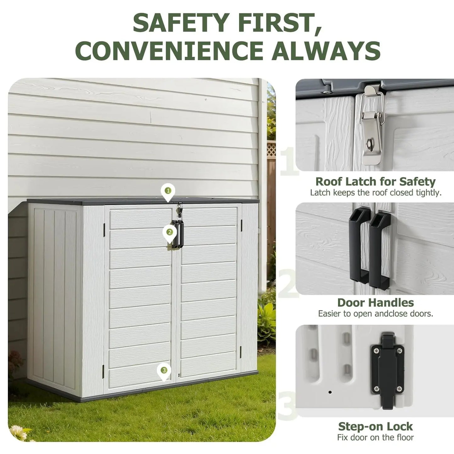 Waterproof Portable Horizontal Resin Outdoor Storage Cabinet For Yard Gear