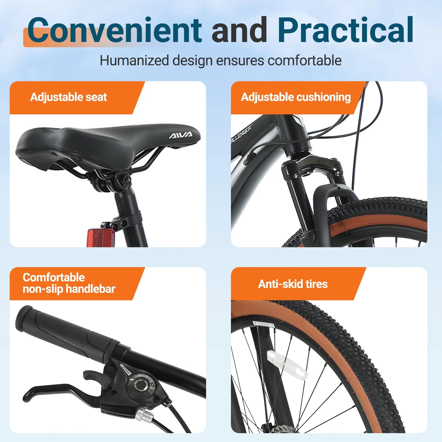 AIVA Hardtail MTB 21 Speed Mountain Bike Aluminum Frame Disc Brakes