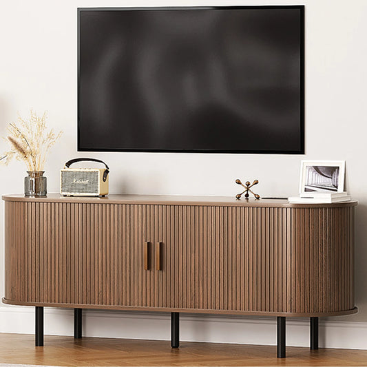 ONBRILL TV Stand with Power Outlet Sliding Doors and Shelves