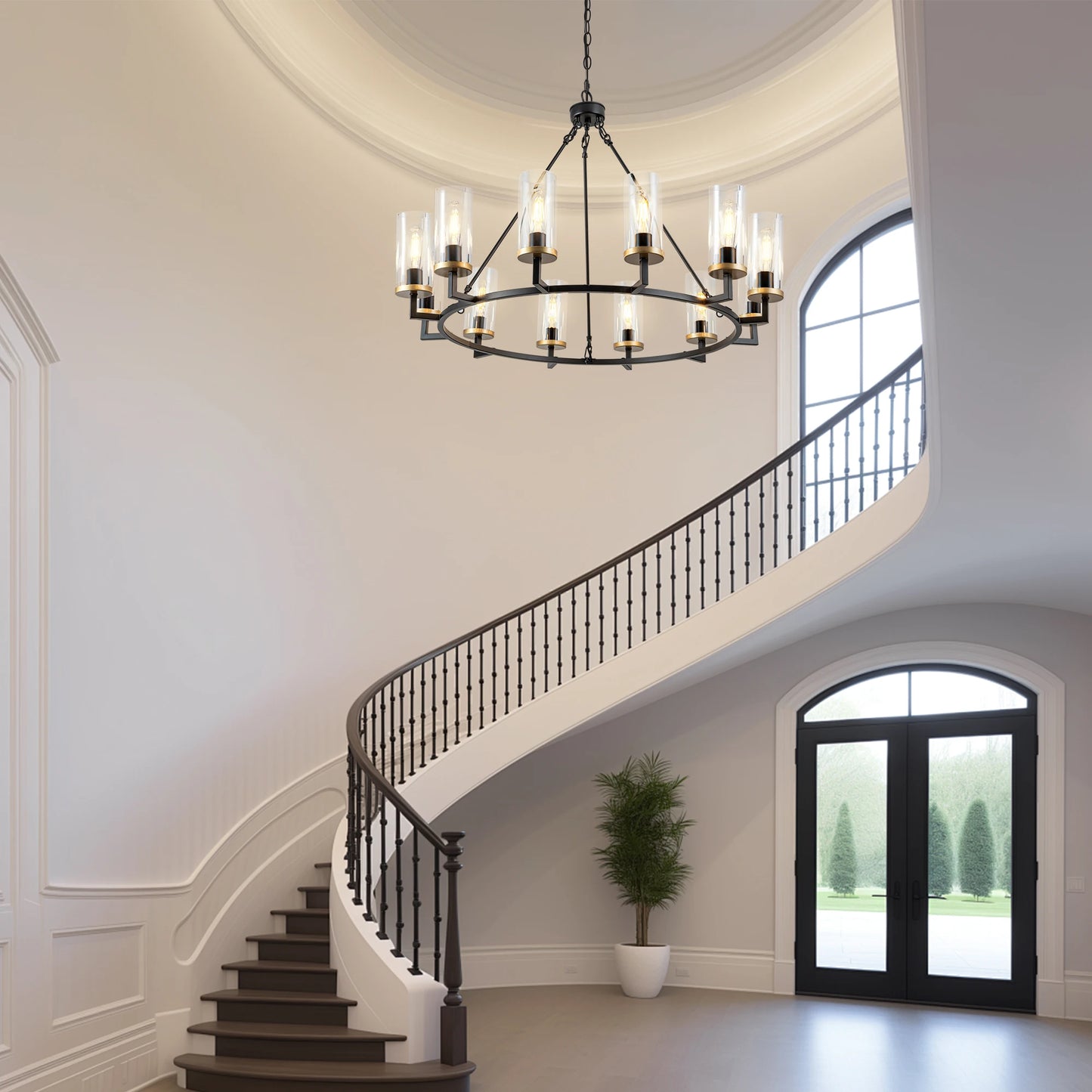 Glass Chandelier Twelve Lights Rustic Design Living Room Foyer Decor