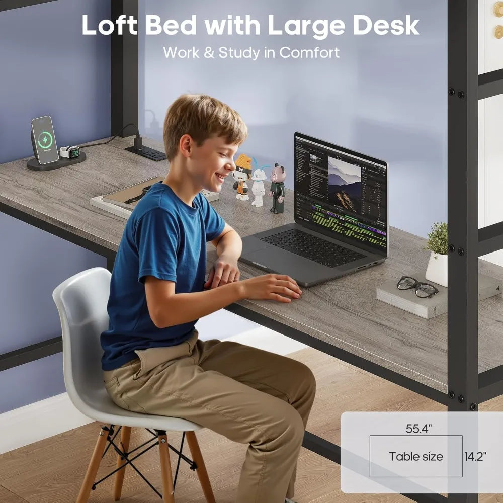 Loft Bed With Desk Eight Drawers Led Lights Outlet Rack