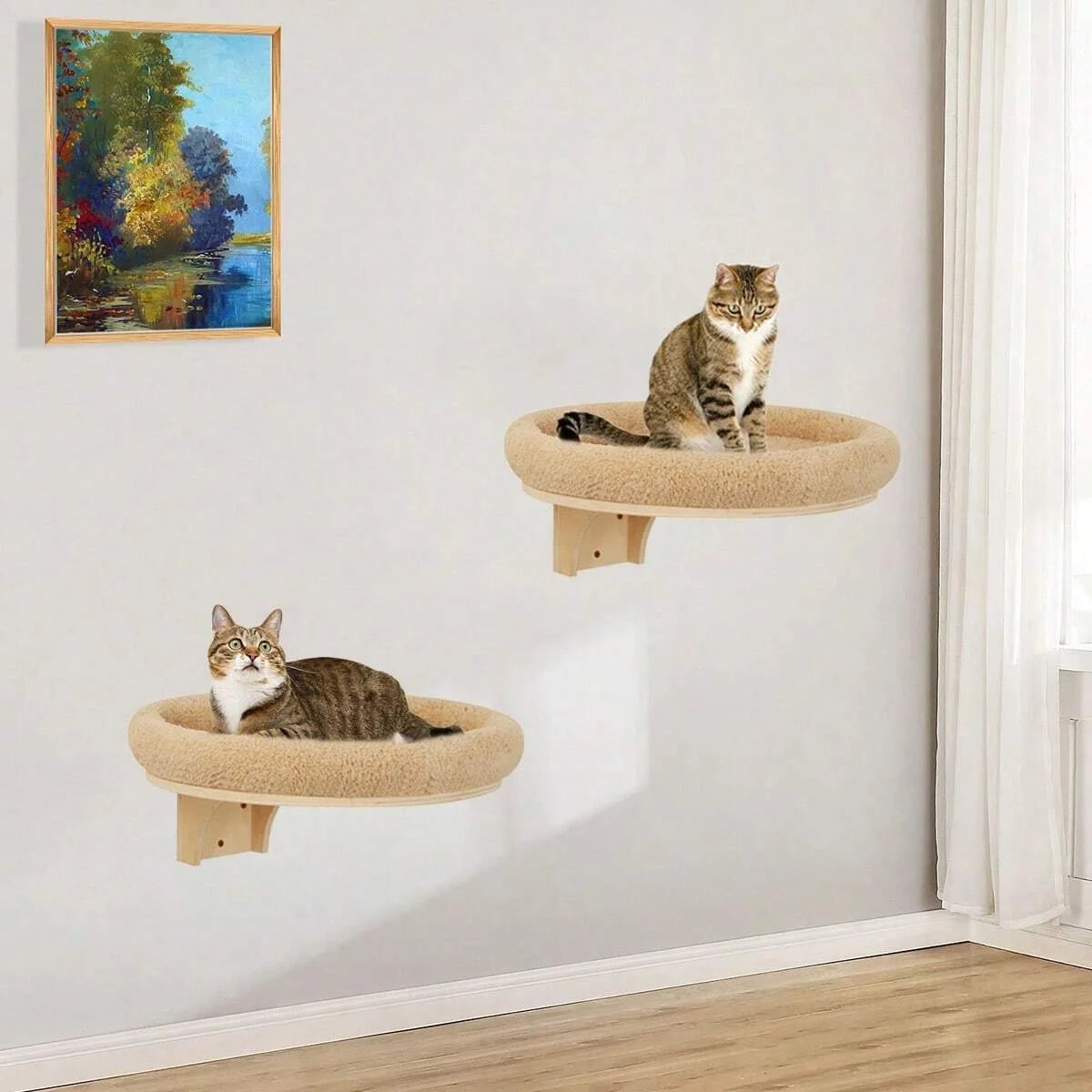 PETRAVEL Cat Wall Mounted Wooden Climbing Ladder Hammock Scratching Post