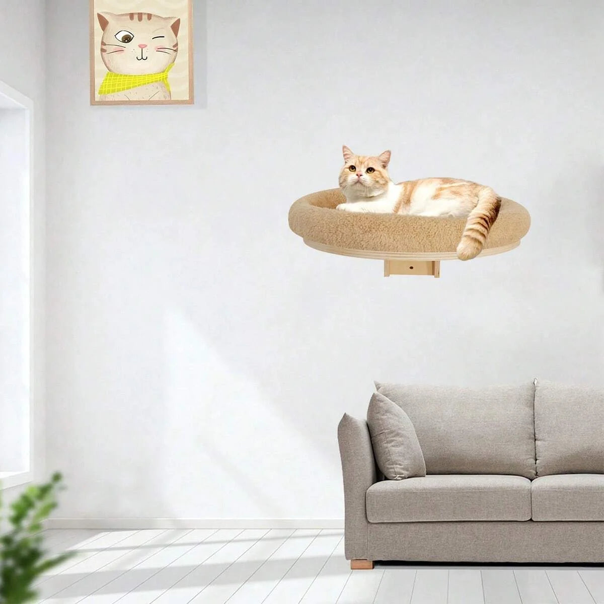 PETRAVEL Cat Wall Mounted Wooden Climbing Ladder Hammock Scratching Post
