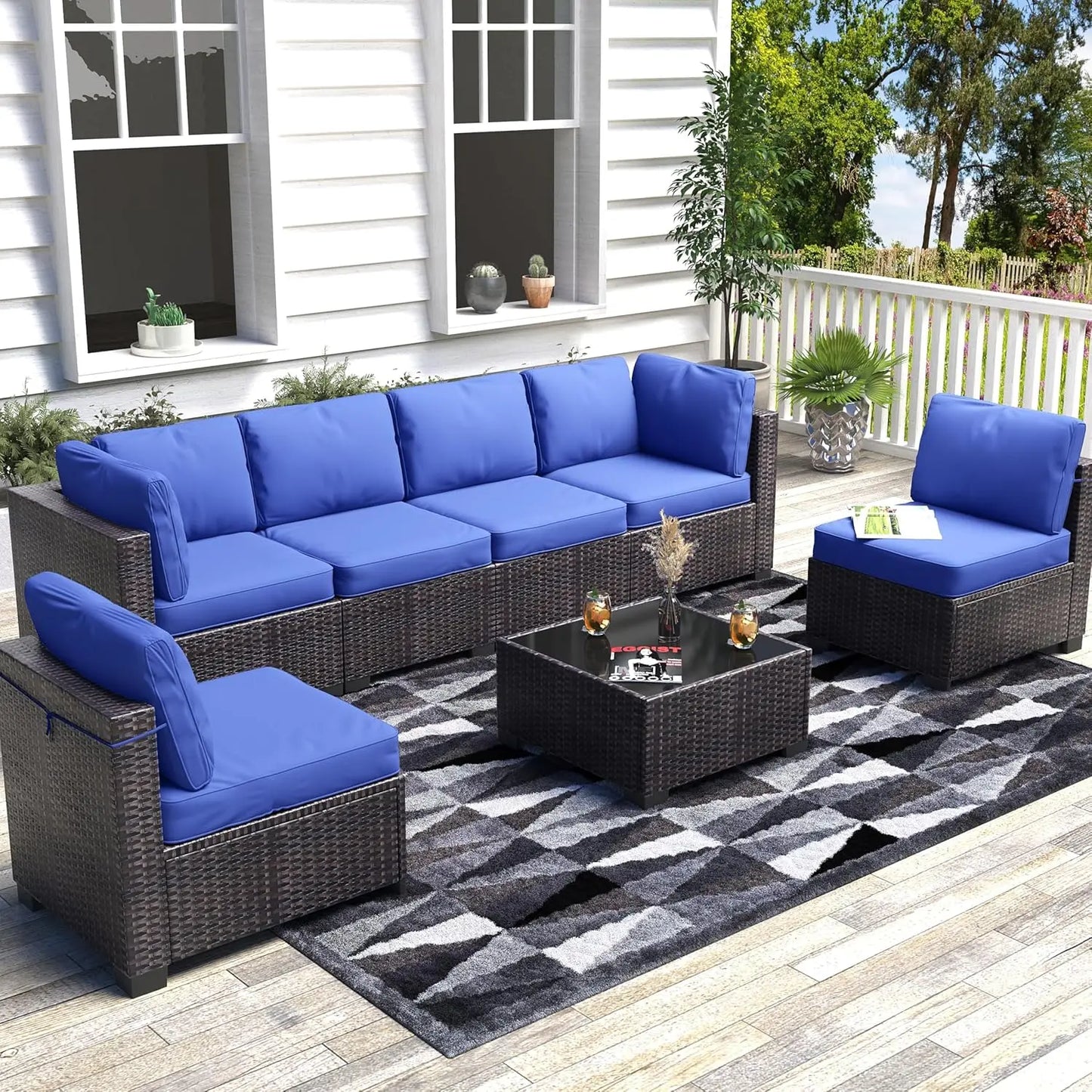 HobbyLane 7 Piece Modular Outdoor Rattan Wicker Sofa Set
