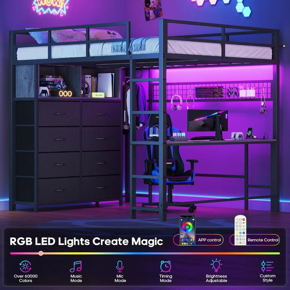 Loft Bed With Desk Eight Drawers Led Lights Outlet Rack
