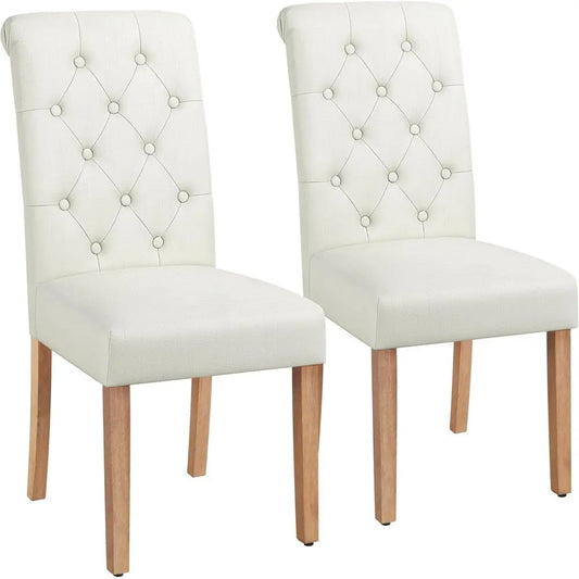Upholstered Fabric Dining Chairs Set Button Tufted High Back