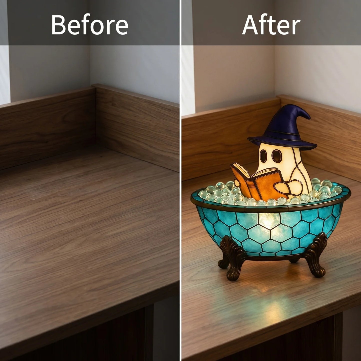 Tiffany Stained Glass Ghost Table Lamp Rechargeable Night Light