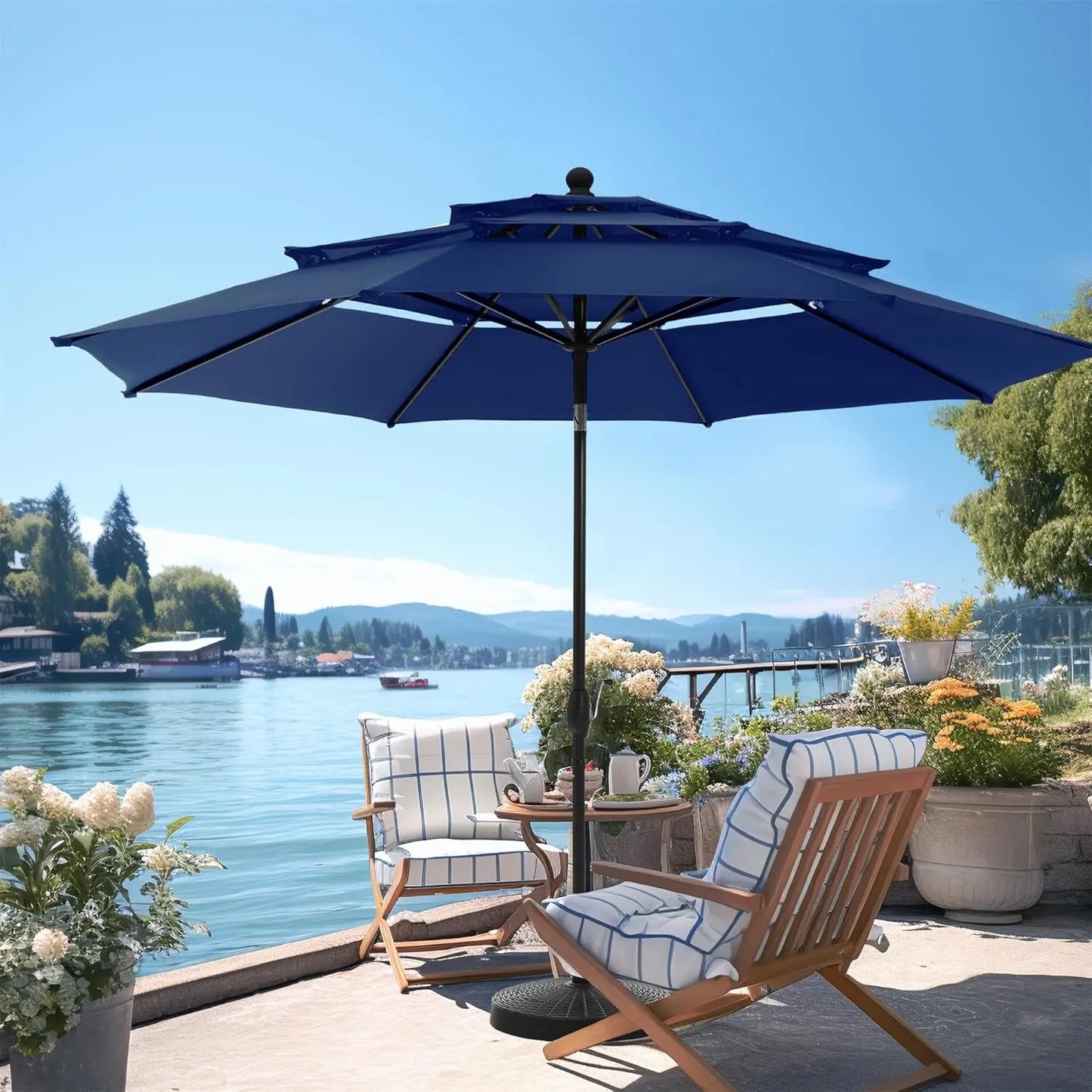 Outdoor Patio Umbrella Three Tier Vented Market Windproof UV Resistant