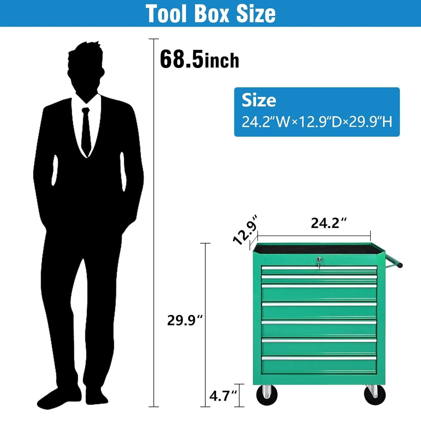 MOYU 7 Drawer Rolling Tool Chest Cart With Wheels Portable Cabinet
