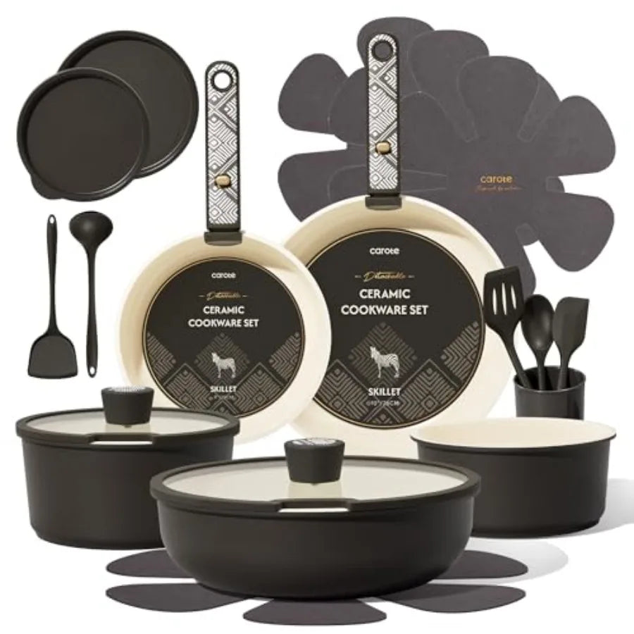 Ceramic Cookware Set Nonstick With Detachable Handle Induction Oven Safe