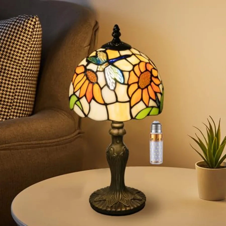 Tiffany Style Dragonfly Stained Glass Table Lamp for Bedroom and Living Room