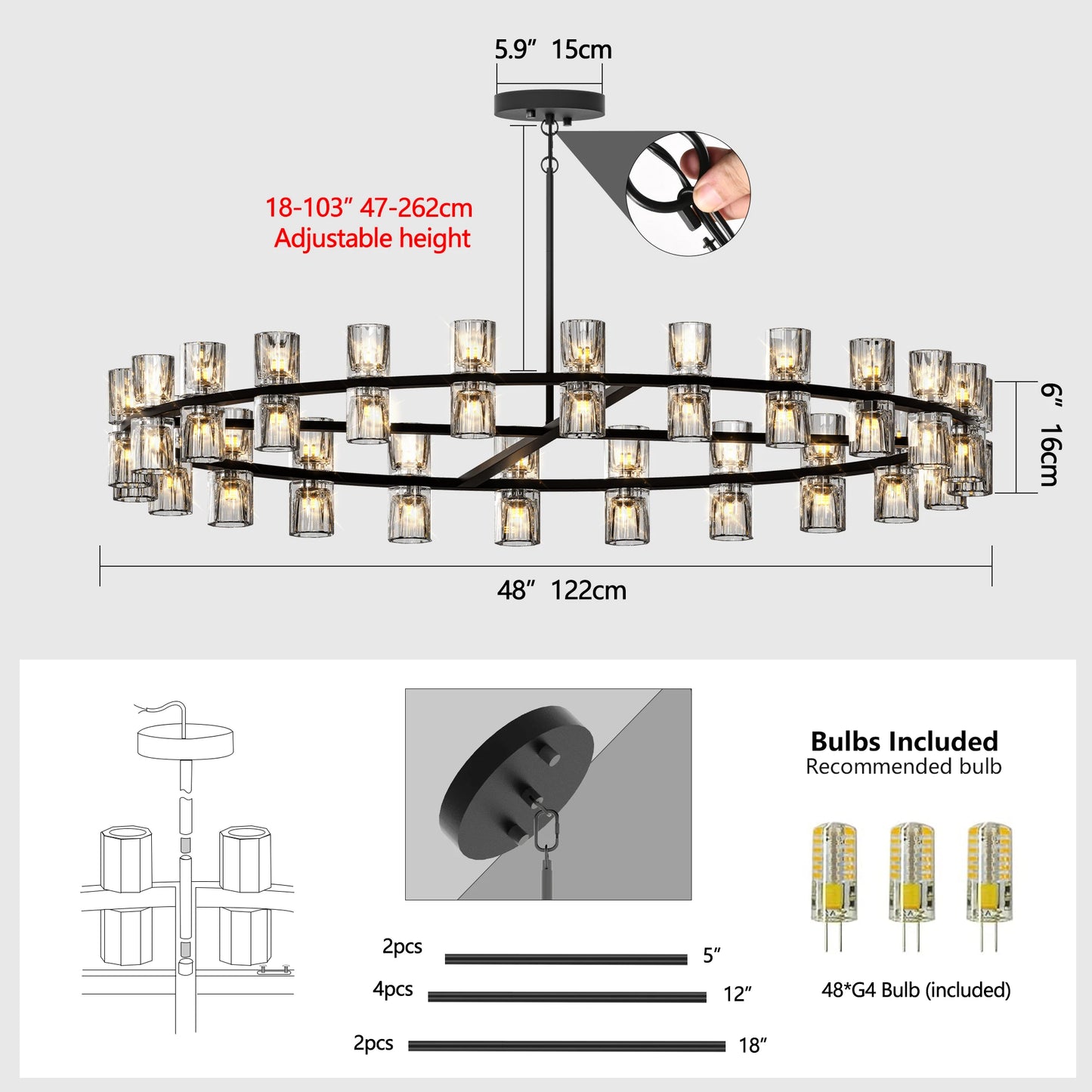 Zhikea Modern Crystal LED Pendant Light For Living Room
