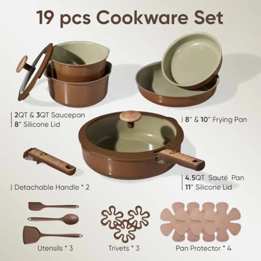 Ceramic Cookware Set Nonstick With Detachable Handle Induction Oven Safe