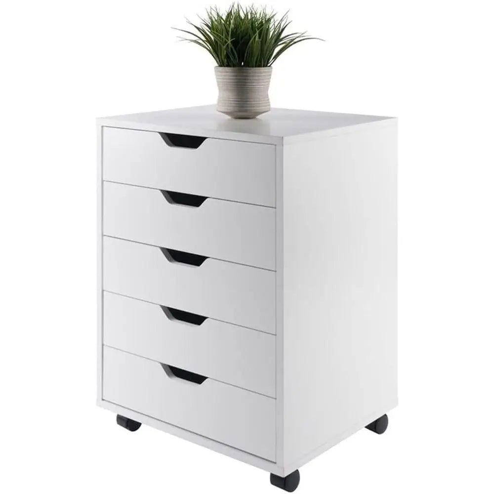 Five-Drawer Wooden Mobile Cabinet With Engineered Wood Construction