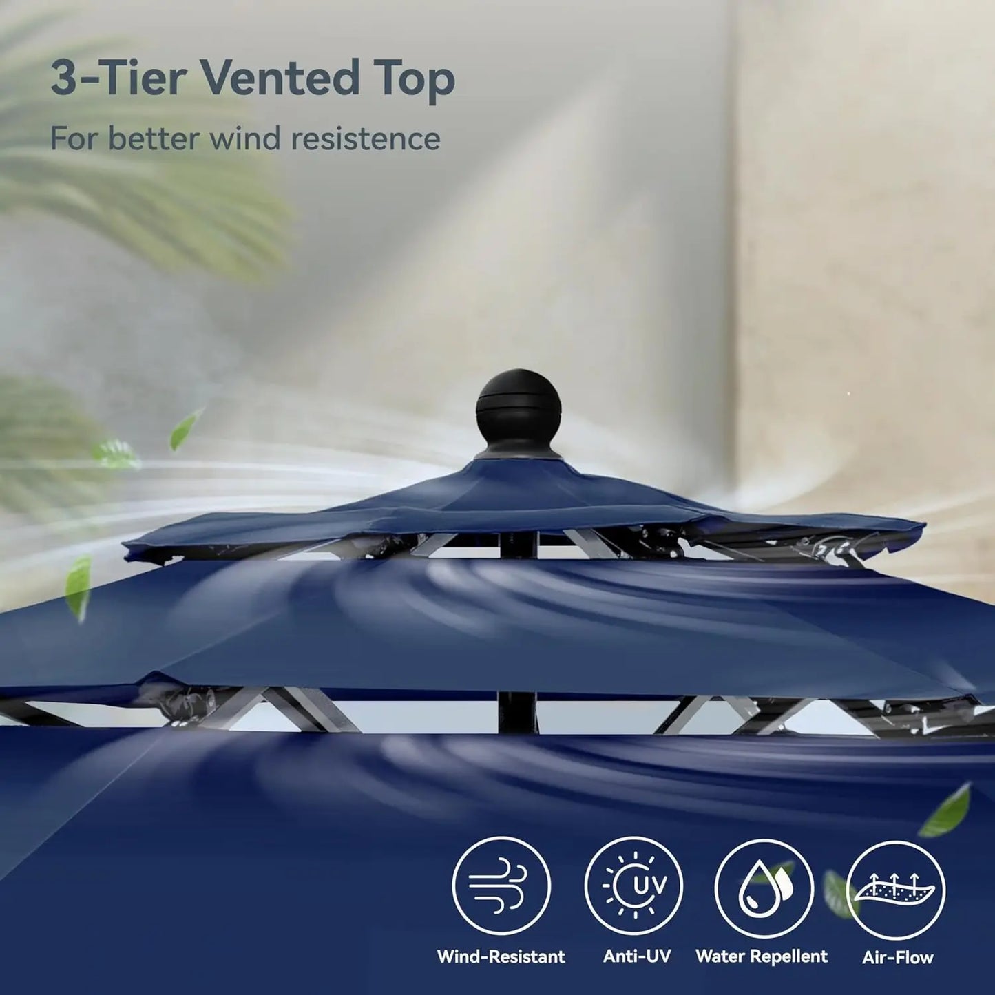 Outdoor Patio Umbrella Three Tier Vented Market Windproof UV Resistant