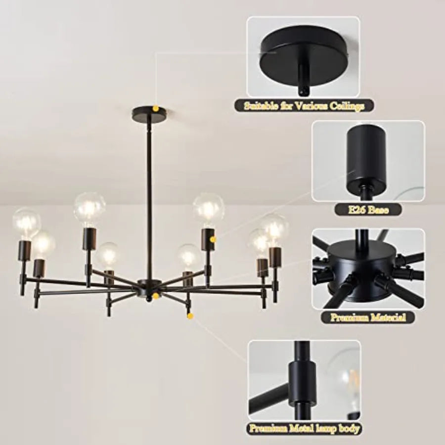 Eight Light Sputnik Chandelier Matte Industrial Flush Mount Fixture