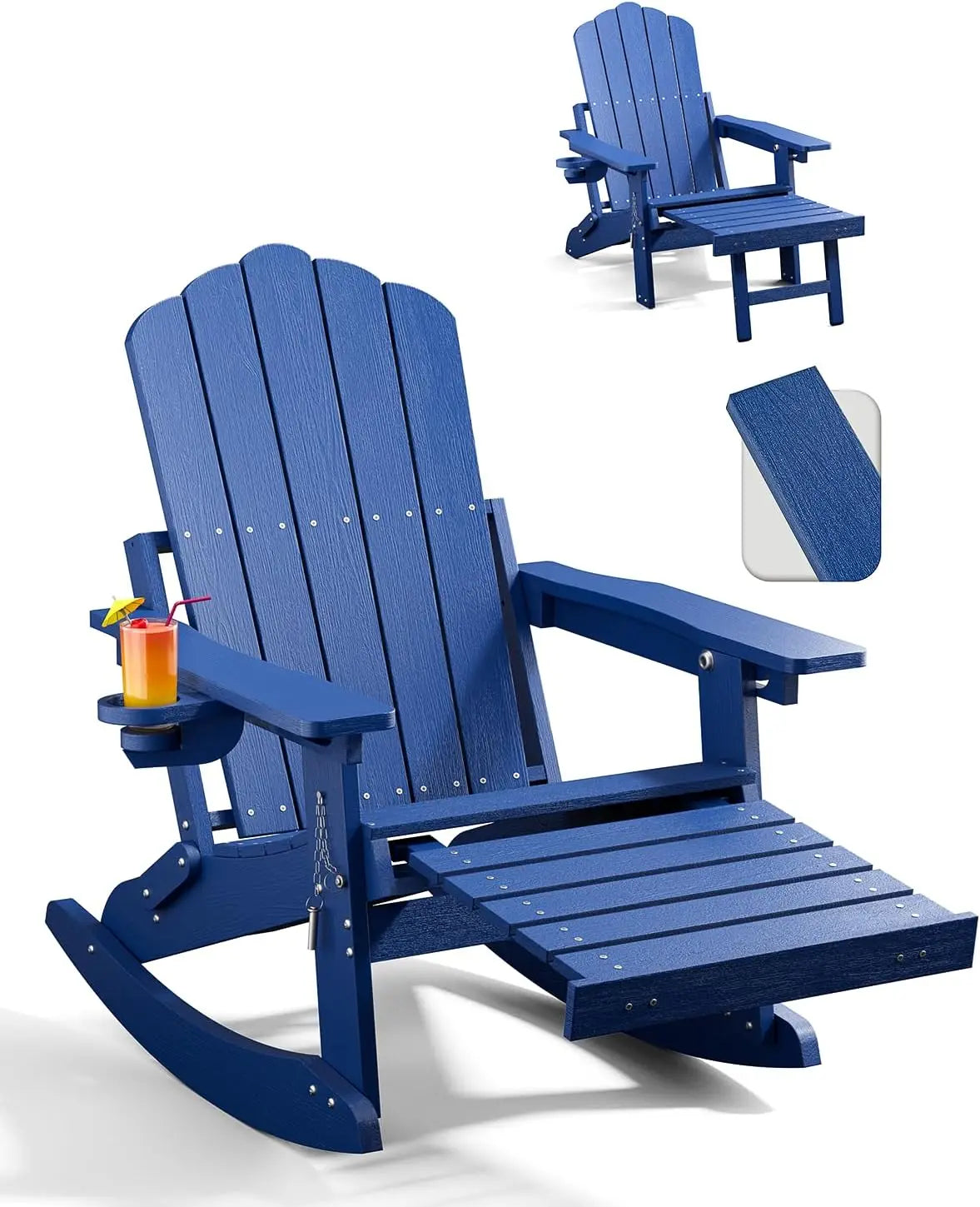 Adirondack Rocking Chairs With Retractable Ottoman And Cup Holders