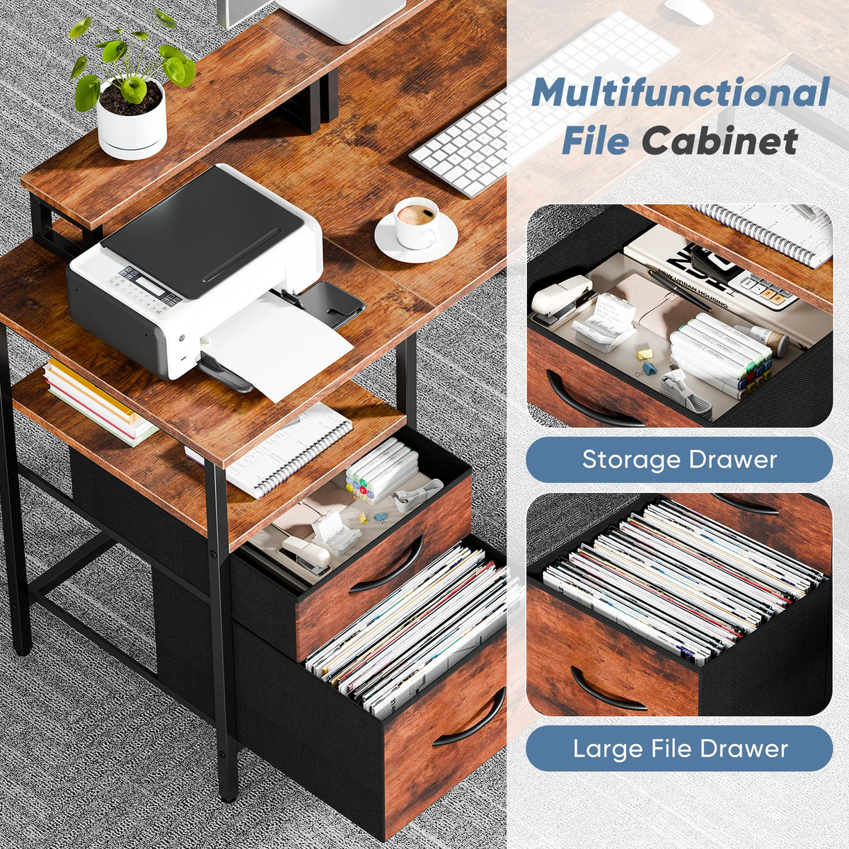 JHK L Shaped Computer Desk With Drawers And Shelves