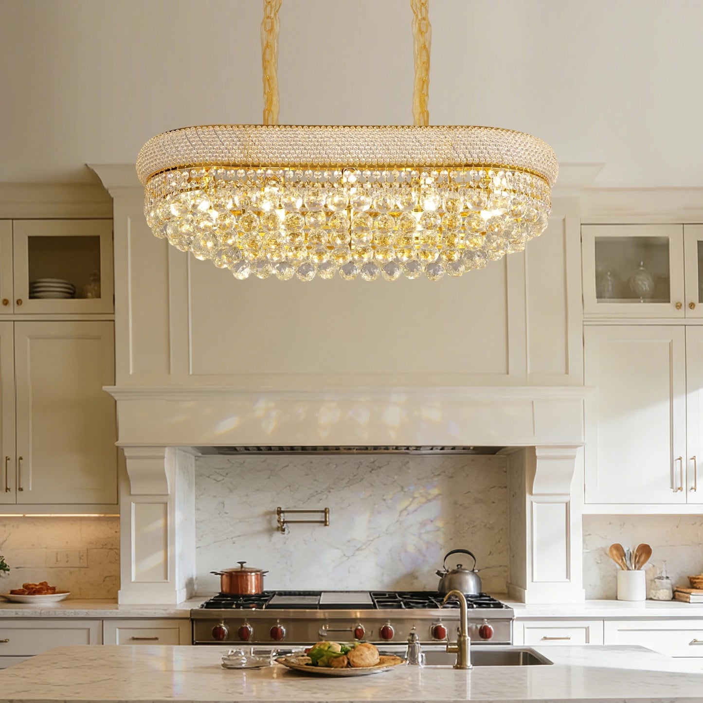 Vrygle Crystal Empire Ceiling Chandelier Ten Lights Rectangular Crystals