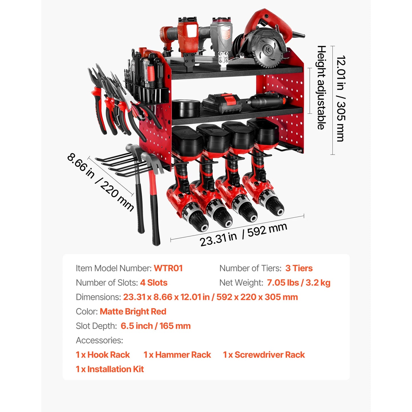 SucceBuy 3 Layer Power Tool Wall Mount Organizer Pegboard For Workshop
